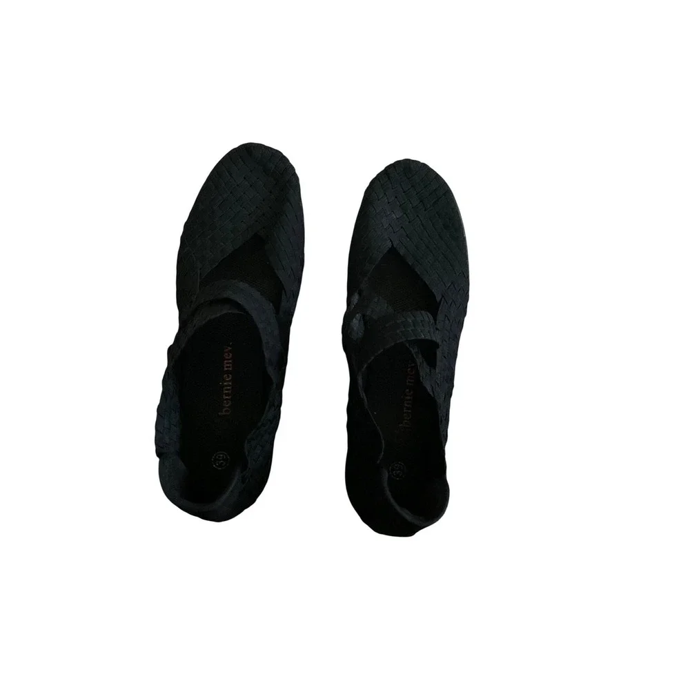 Bernie Mev Kids‎ Black Woven Elastic Mary Jane Platform Wedge Shoes Size 39